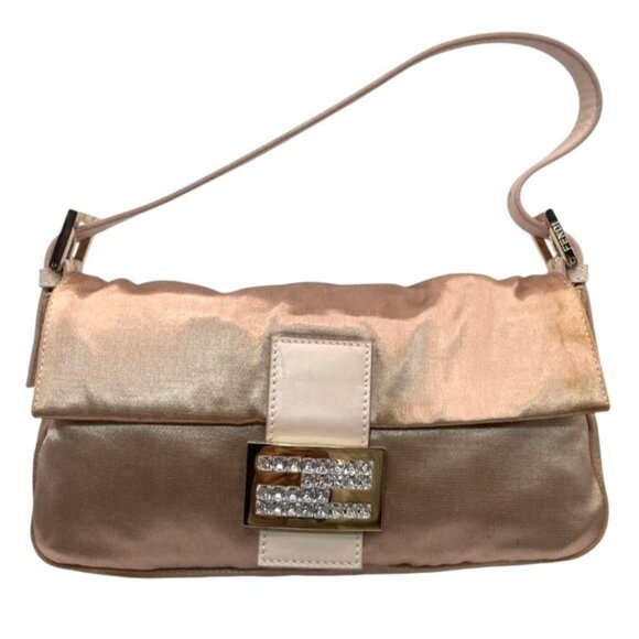 Authentic FENDI Mamma Zucca Bucket Baguette Shoulder Flap Bag Satin Purse Tote - Picture 1 of 8